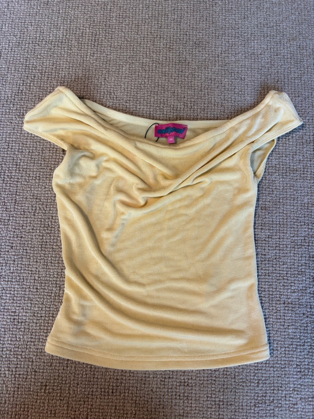 Edikted Yellow Off-Shoulder Cowl Top (Size XS)
